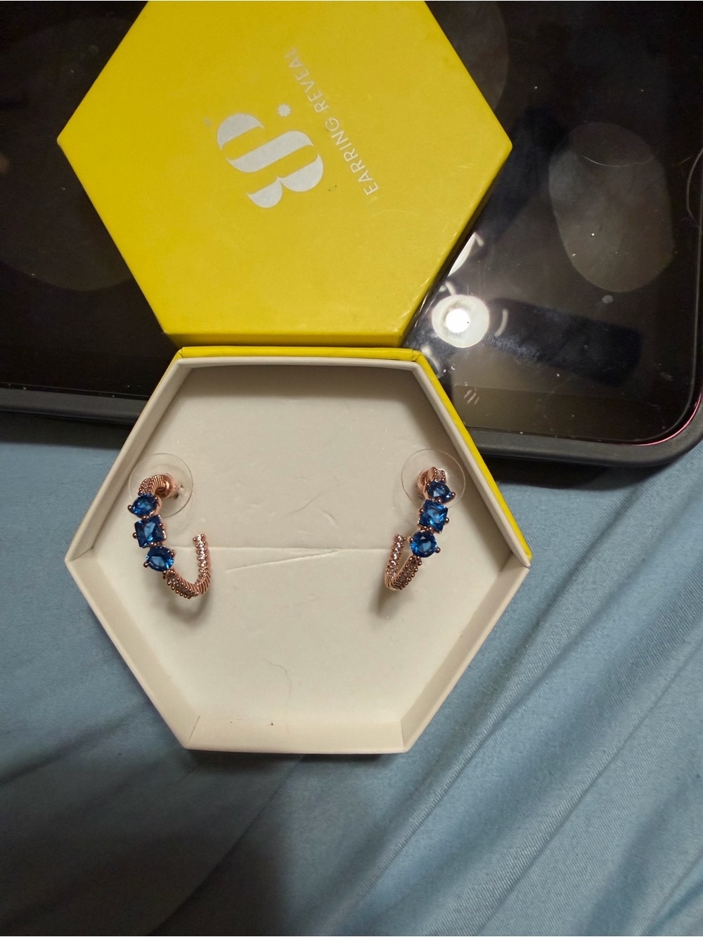 Blue Spinel on Rose Gold Hoops